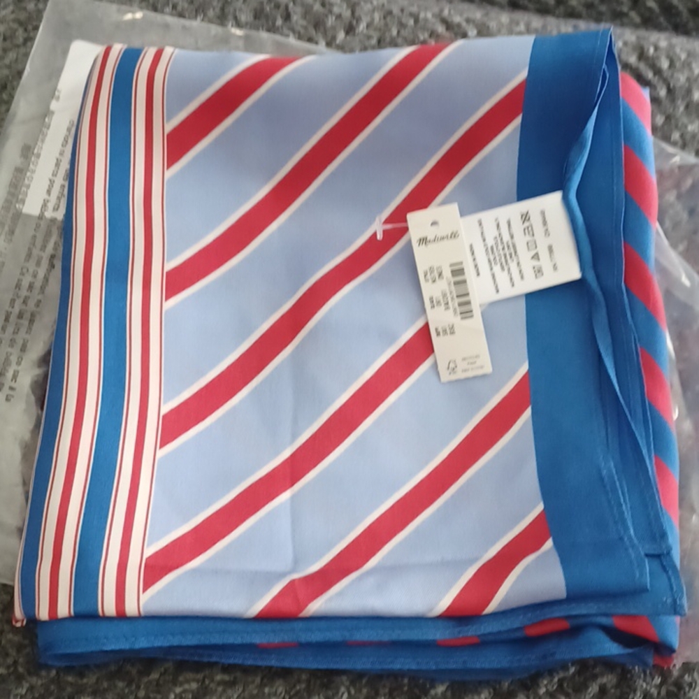 New Madewell Medium Silk Bandana Bias Stripe Cmbo Tranquil - Picture 3 of 3